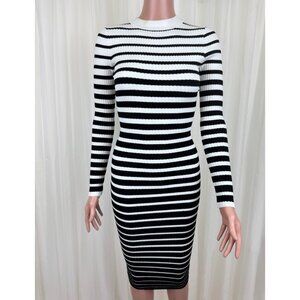 NWT Women's MILLY Degrade Striped Bodycon Midi Sweater Dress Black & White Sz P